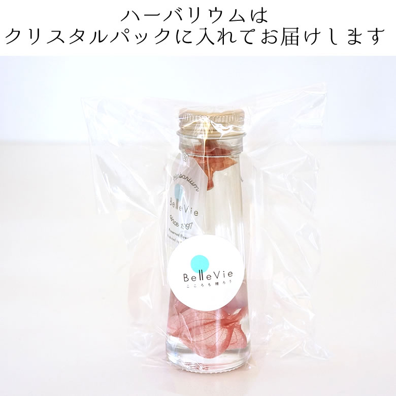 ハーバリウムはクリスタルパックに入れてお届けします