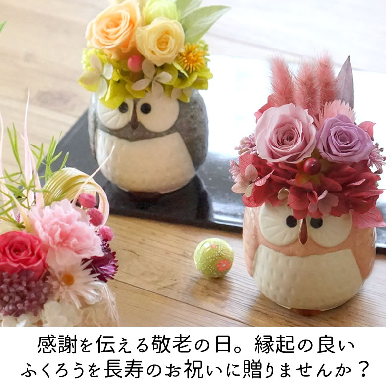 感謝を伝える敬老の日。 縁起の良いふくろうアレンジを長寿のお祝いに贈りませんか?