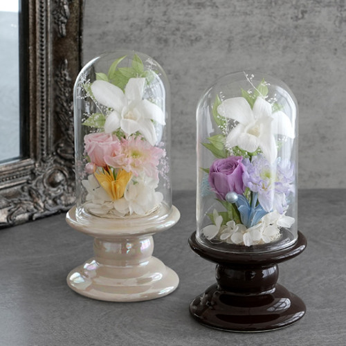プリザーブドフラワー お供え花 ガラスドーム仏花 ことね