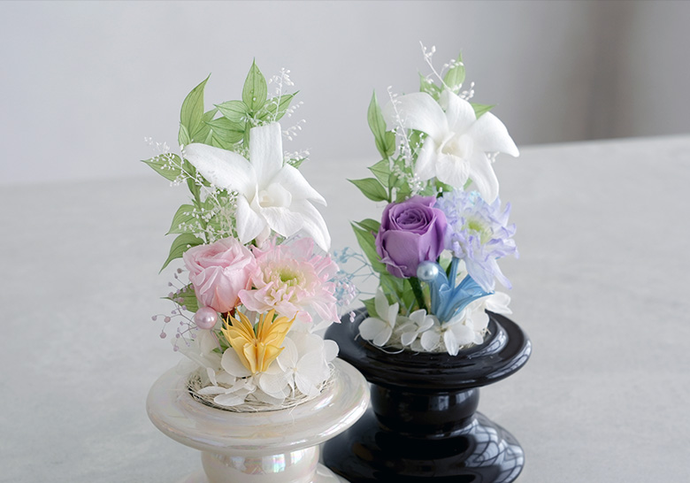 プリザーブドフラワー お供え花 ガラスドーム仏花 ことね