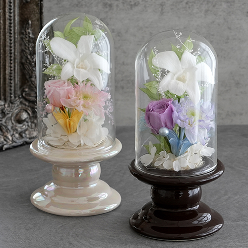 プリザーブドフラワー お供え花 ガラスドーム仏花 ことね