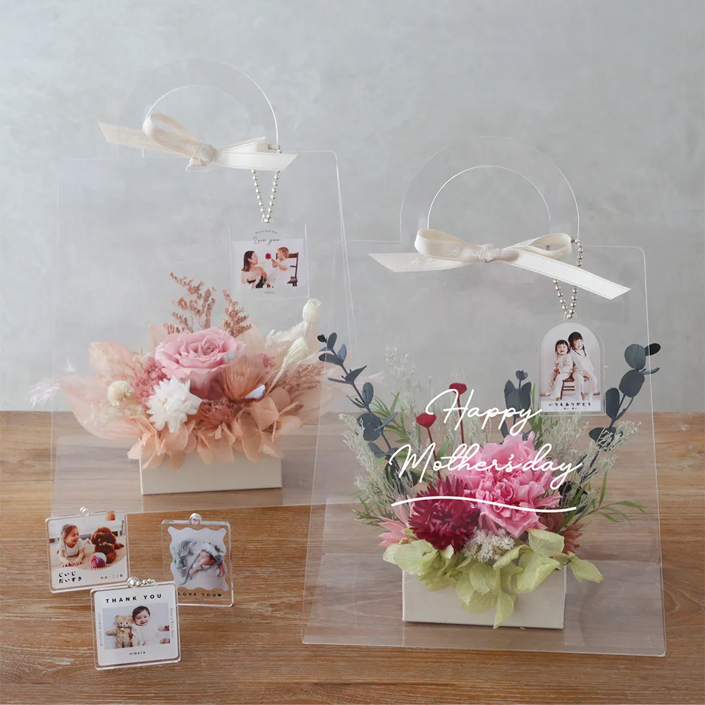 プリザーブドフラワー　クリアバッグ フルールトートバッグプティ+オリジナルキーホルダーセット メッセージ入りで想いが伝わる