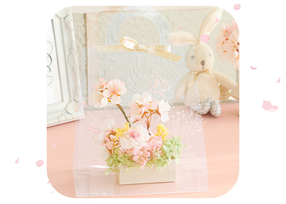 プリザーブドフラワーアレンジ フルールトートバッグプティ （クリアバックケースinメッセージ）
