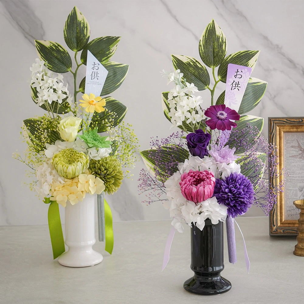 仏花プリザーブフラワー　花器付　Lサイズ 仏花 大きいサイズ 花器付 30cm プリザーブドフラワー ホワイト