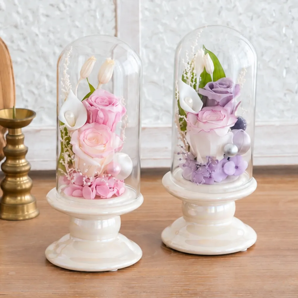 プリザーブドフラワー お供え花 ガラスドーム仏花 ローズメモリー
