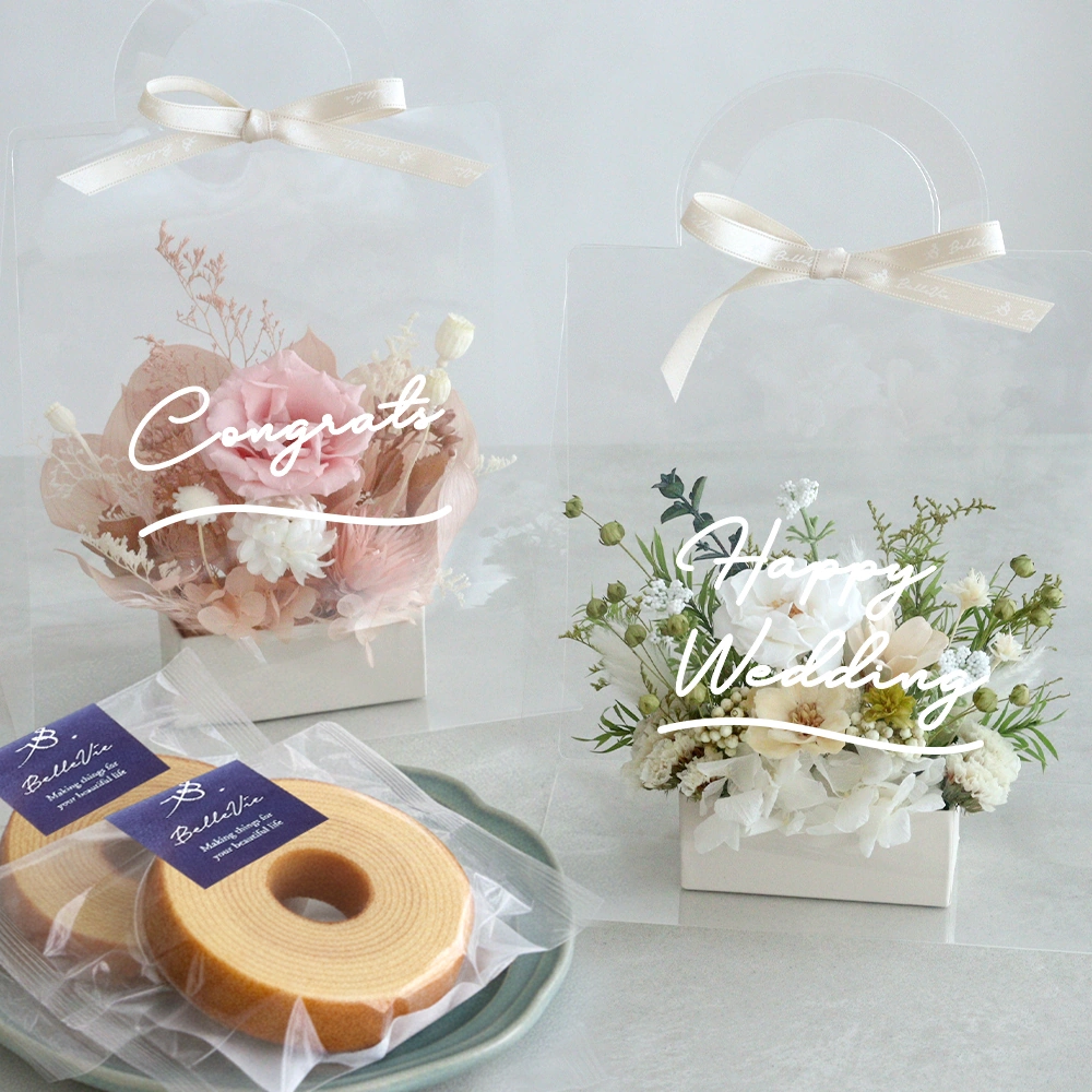 プリザーブドフラワーアレンジ フルールトートバッグプティ +ミニバームクーヘンセット