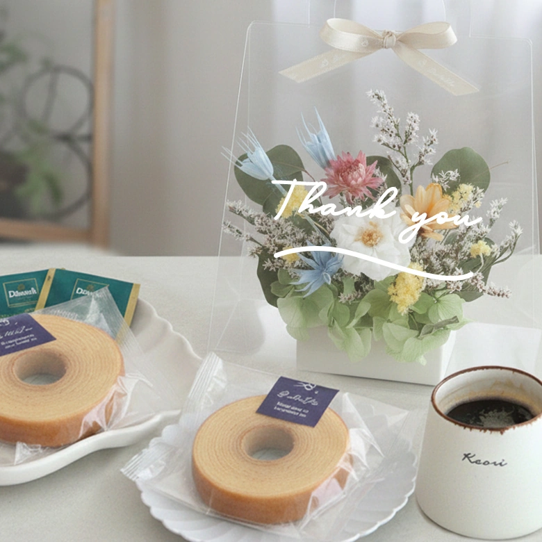 プリザーブドフラワーアレンジ フルールトートバッグプティ +ミニバームクーヘンセット