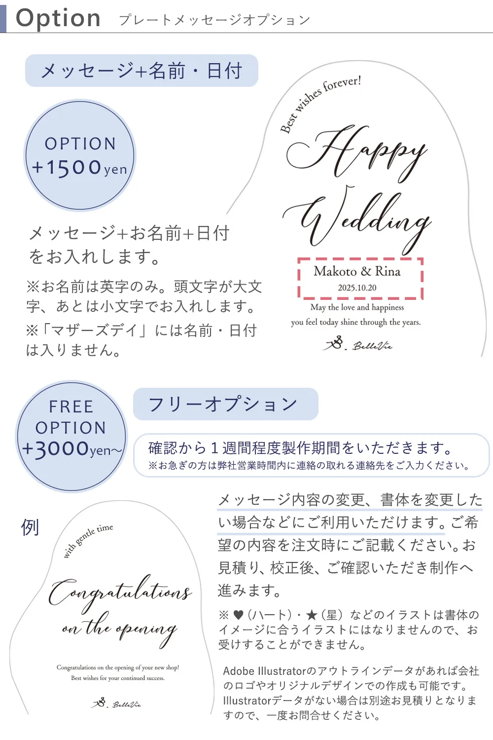 プリザーブドフラワーメッセージアクリルボードのメッセージデザイン