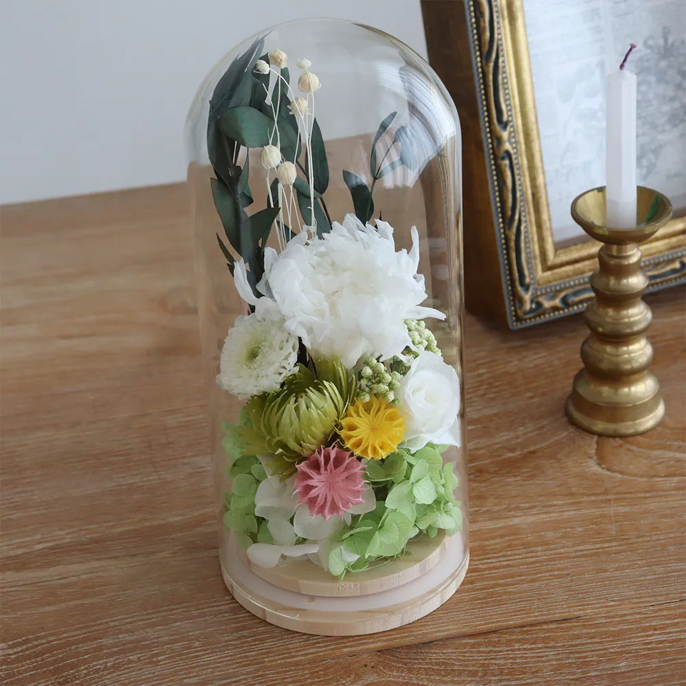 プリザーブドフラワー 仏花 お供え花 ガラスドーム露菊（つゆぎく）
