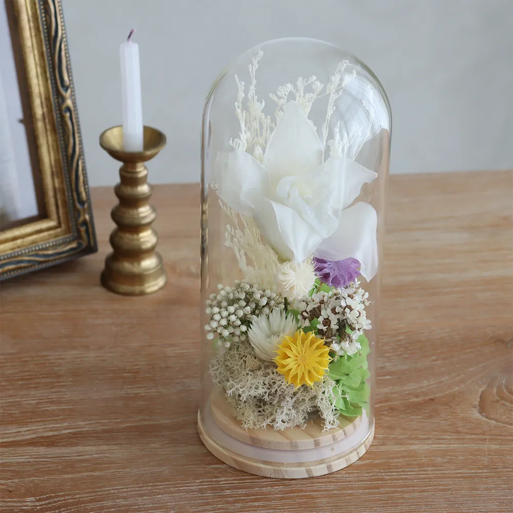 プリザーブドフラワー 仏花 お供え花 ガラスドーム白雫（しずく）