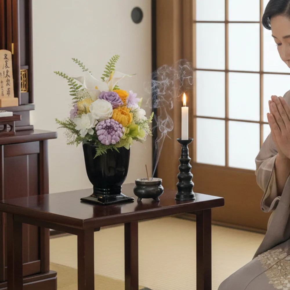 仏花 プリザーブドフラワー 仏花 お供え花 風月(ふうげつ)　花器付
