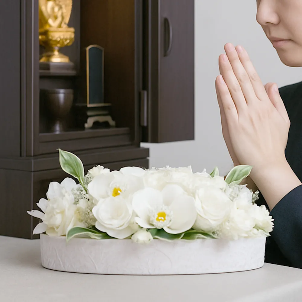 プリザーブドフラワー 仏花 お供え花 花純（かすみ）花器付