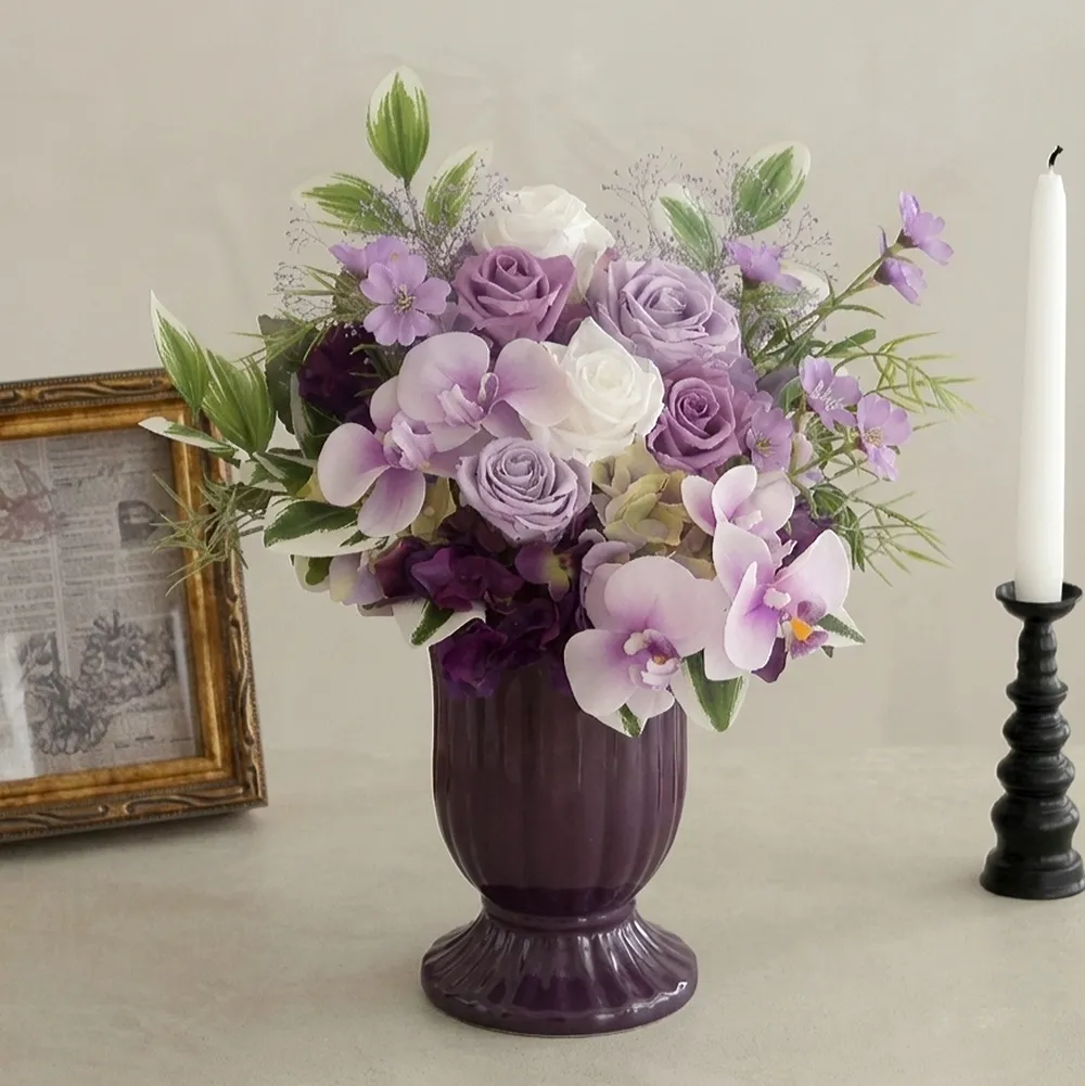 プリザーブドフラワー 仏花 お供え花 陽紫（ひさき）花器付