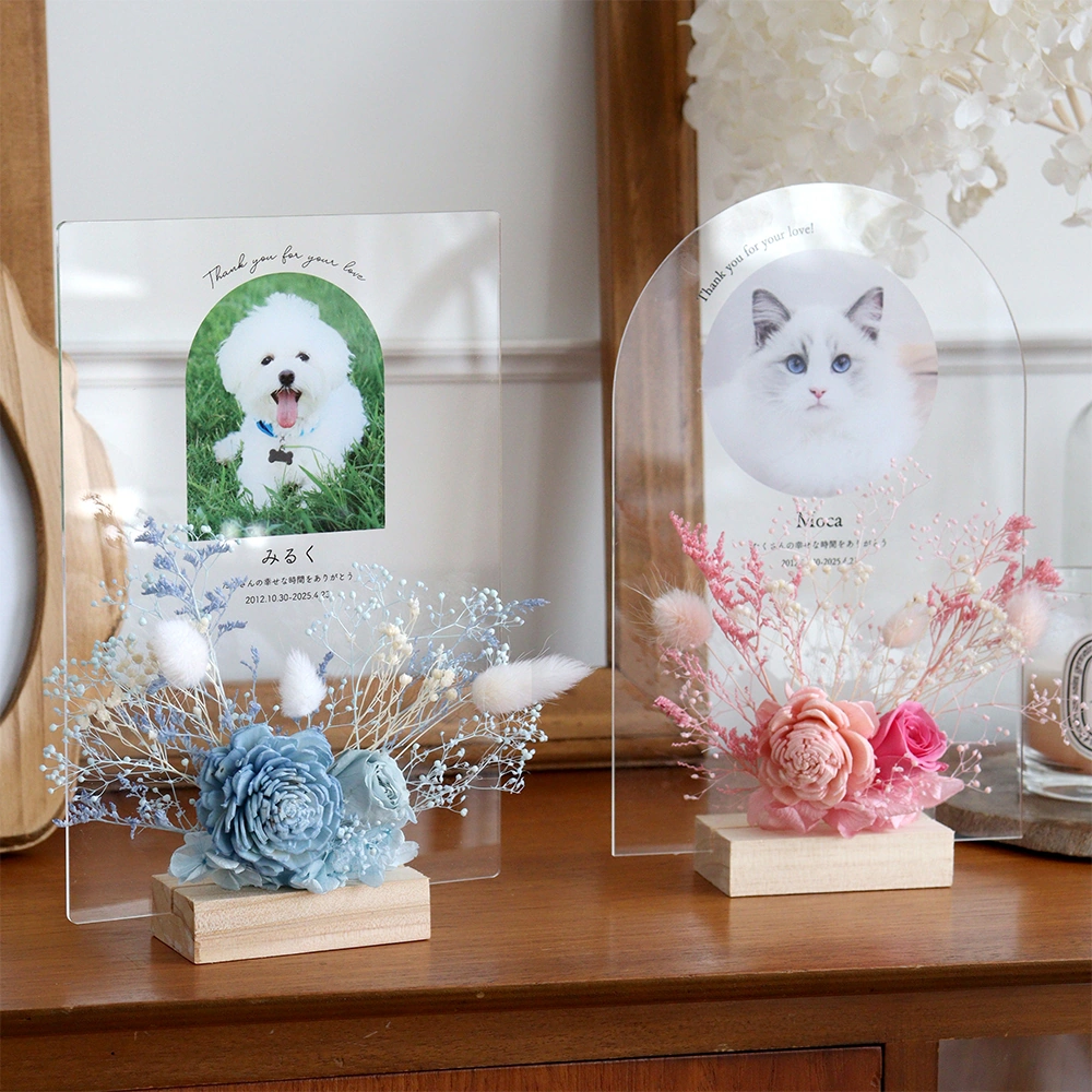 プリザーブドフラワー　ペット仏花　メッセージアクリルボード