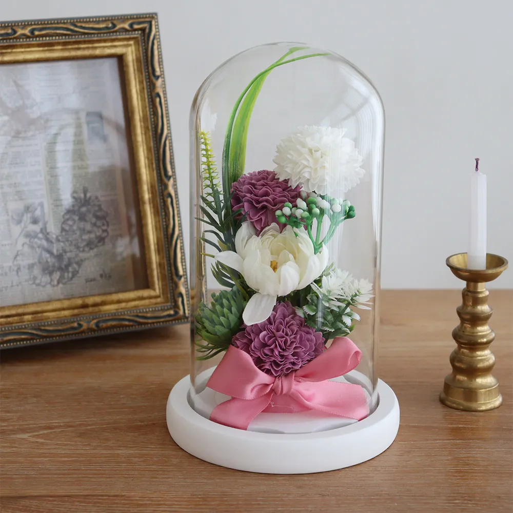 ソープフラワー 仏花 お供え花 ガラスドーム紫苑（しおん）