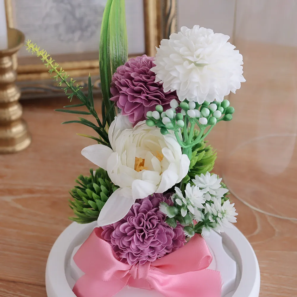 ソープフラワー 仏花 お供え花 ガラスドーム紫苑（しおん）