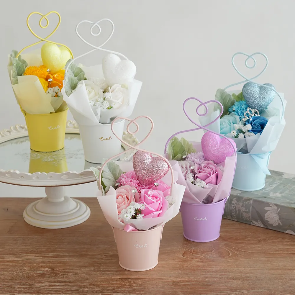 ソープフラワーハートブリキポット