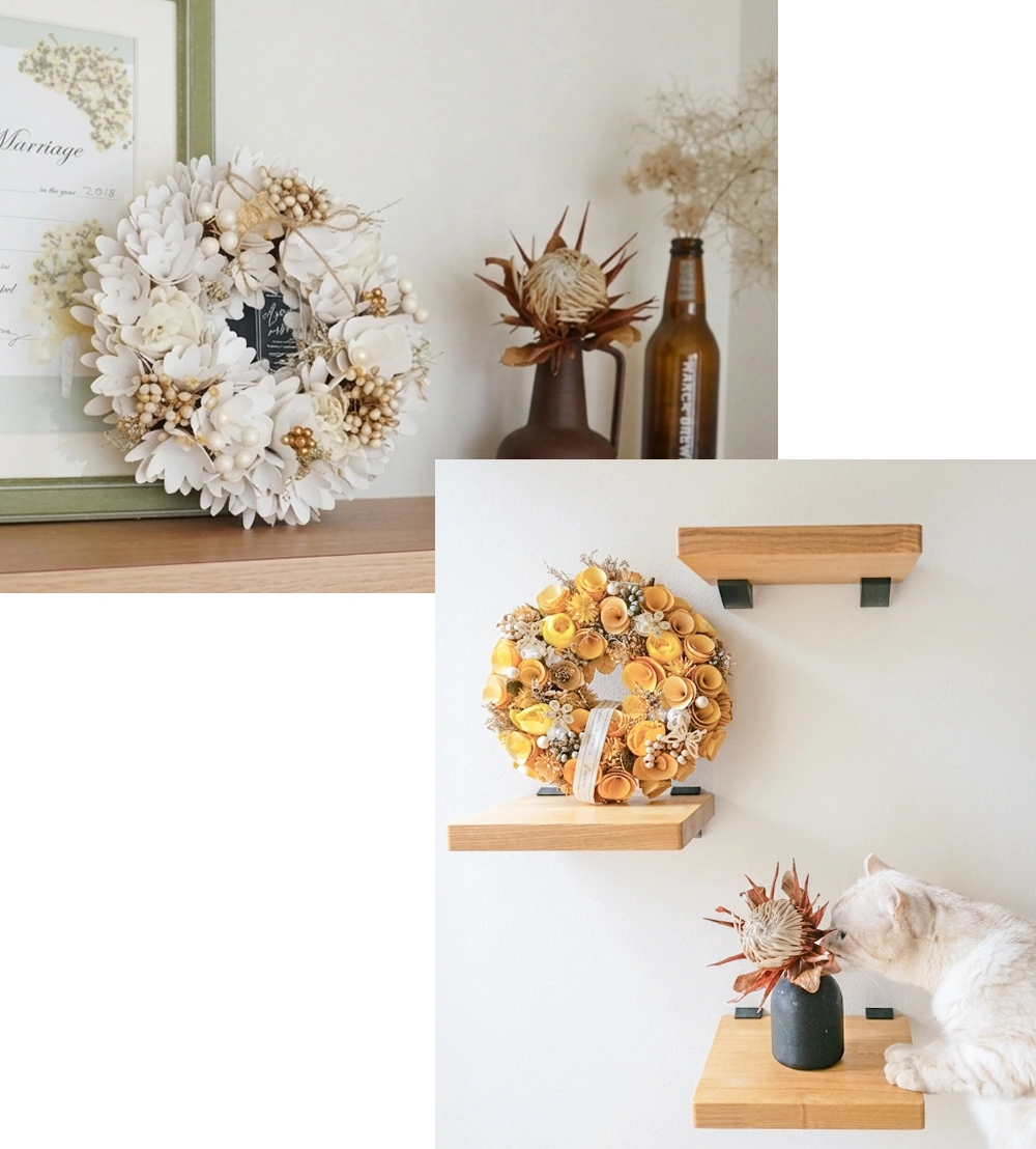 ２・飾りやすいリースはインテリアとして長く使える！